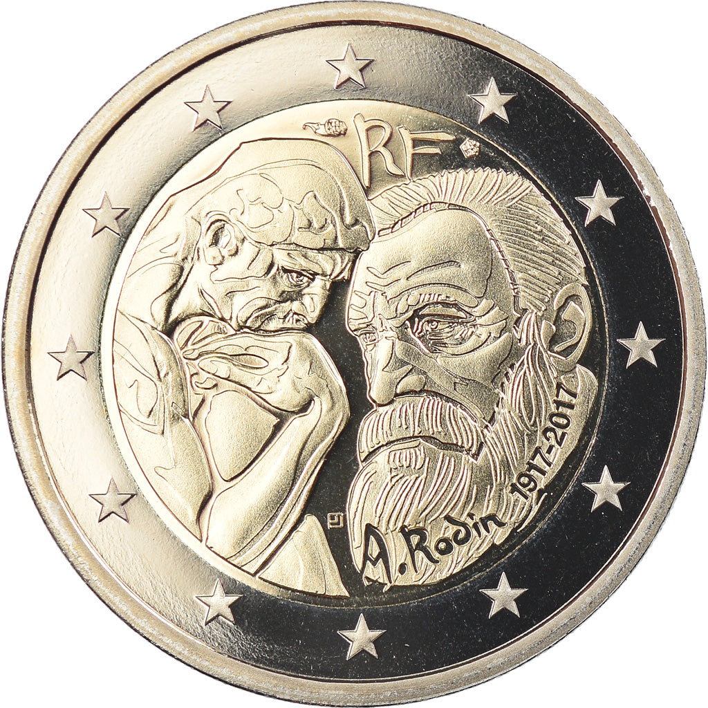 France, 2 Euro, Auguste Rodin, 2017, Paris, BE, MS(65-70), Bi-Metallic