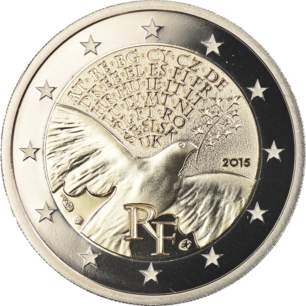 France, 2 Euro, La Paix en Europe, 2015, Paris, BE, MS(65-70), Bi-Metallic