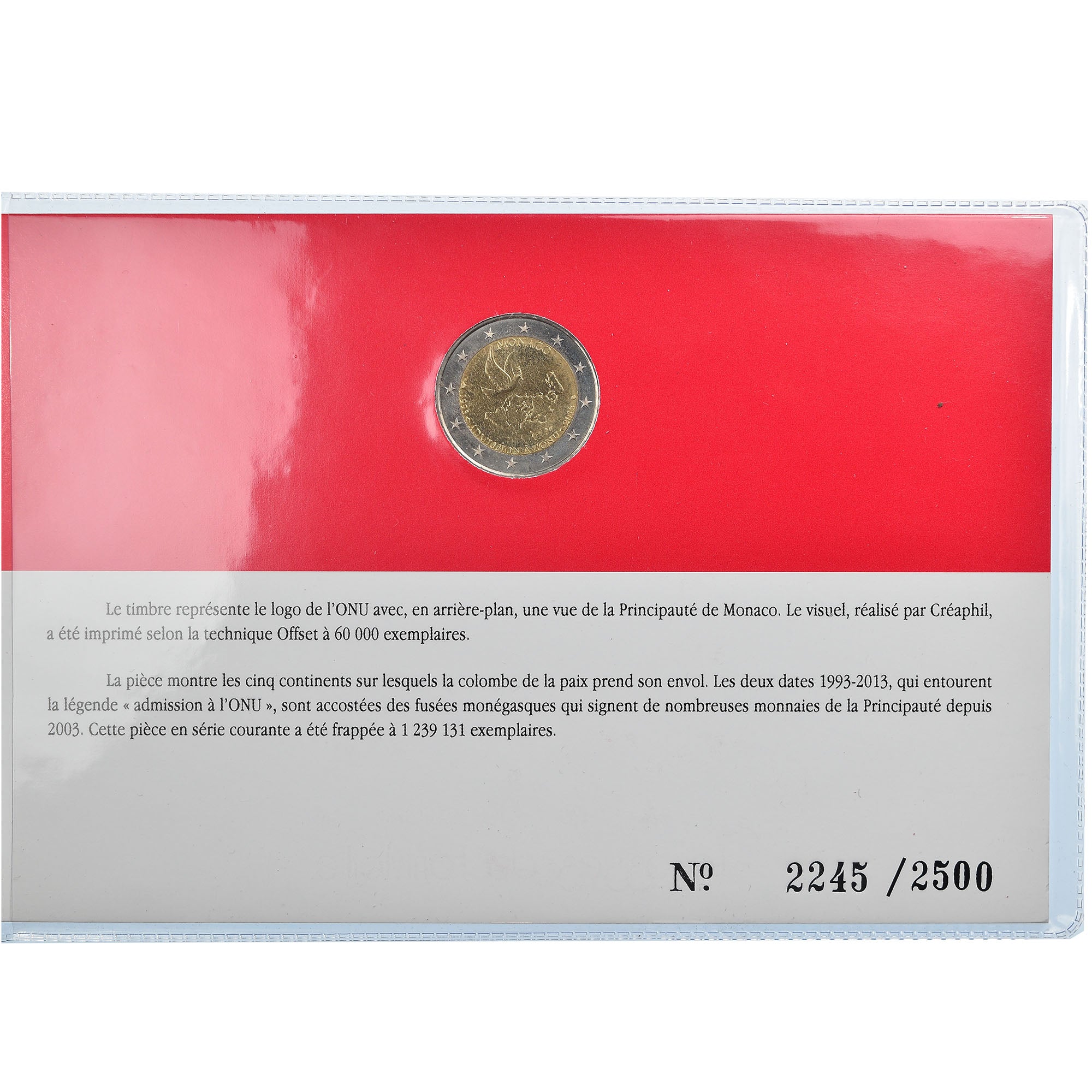 Monaco, 2 Euro, Admission à l'ONU, 2013, Coin card, FDC, Bi-Metallic