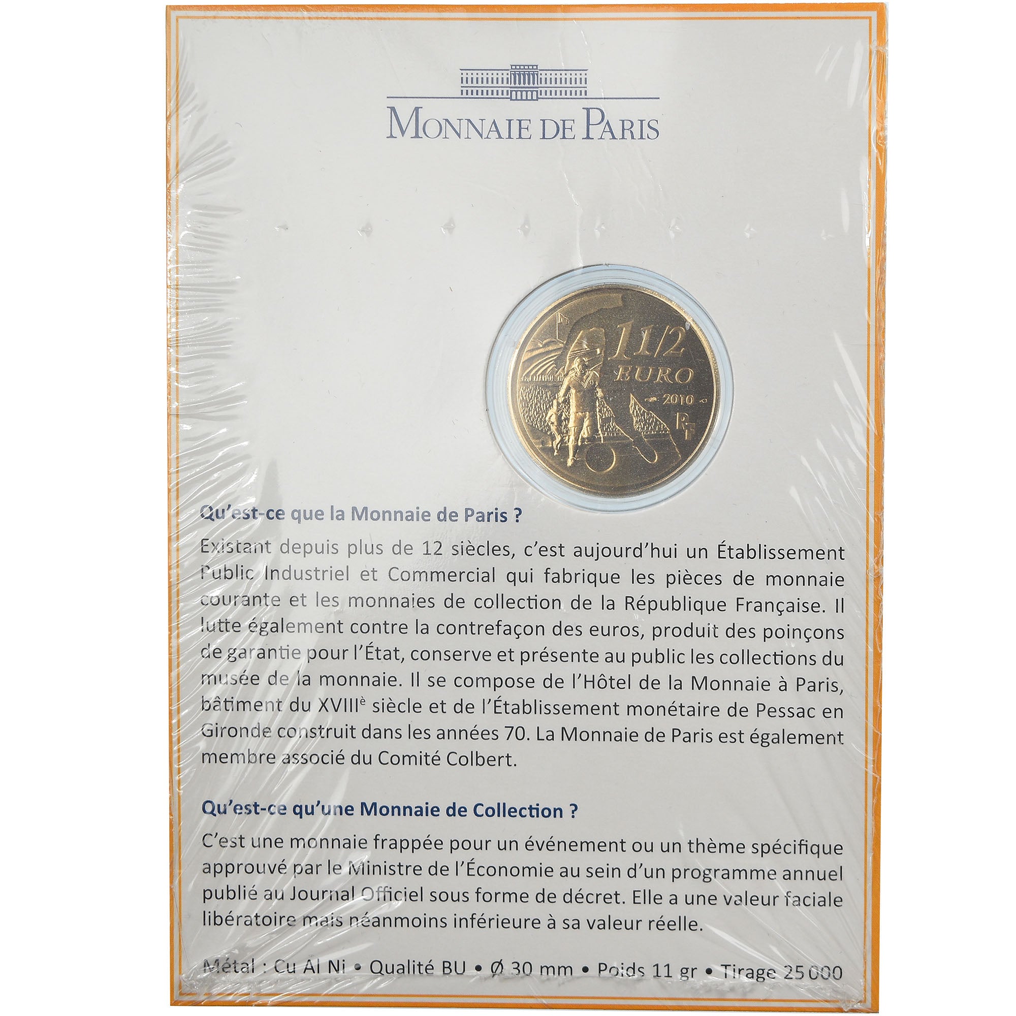 France, 1-1/2 Euro, Girondins de Bordeaux, 2010, Paris, BU, MS(65-70)