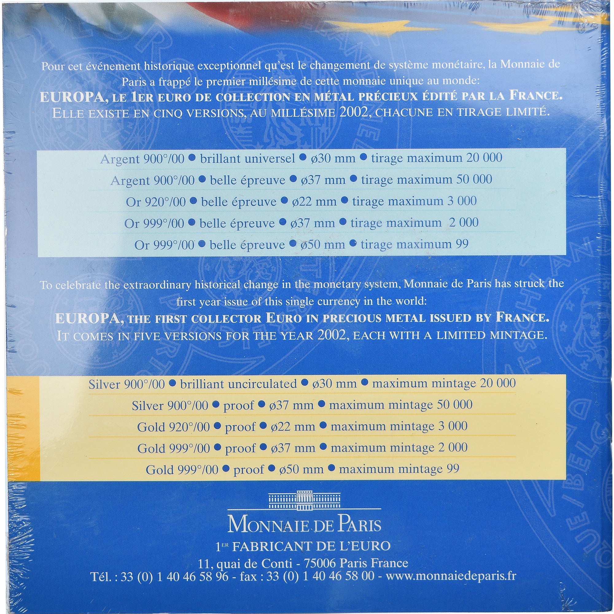 France, 1,5 Euro, Europa, 2002, Paris, FDC, Argent