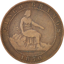 Spain, 5 Centimos, 1870, KM #662, VF(20-25), Copper, 5.01
