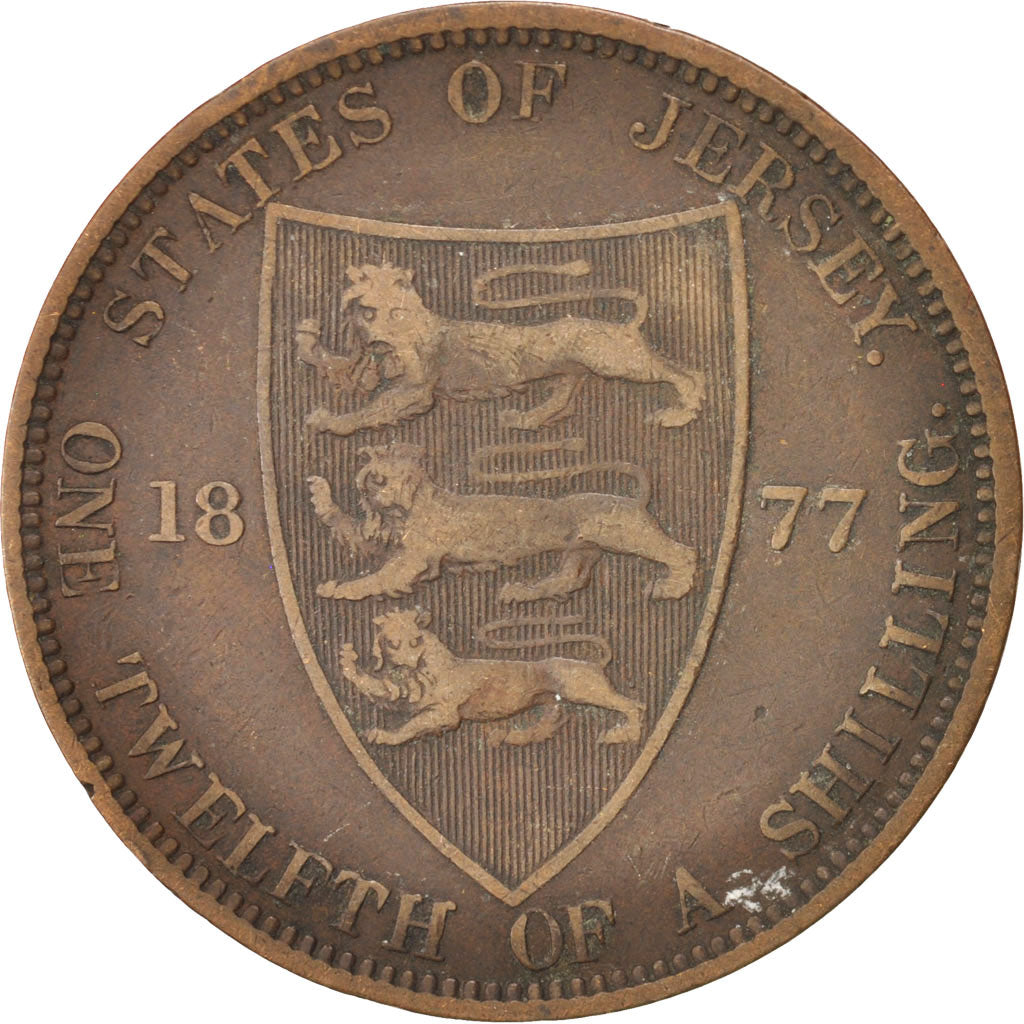 JERSEY, 1/12 Shilling, 1877, KM #8, VF(30-35), Bronze, 30.69, 9.19
