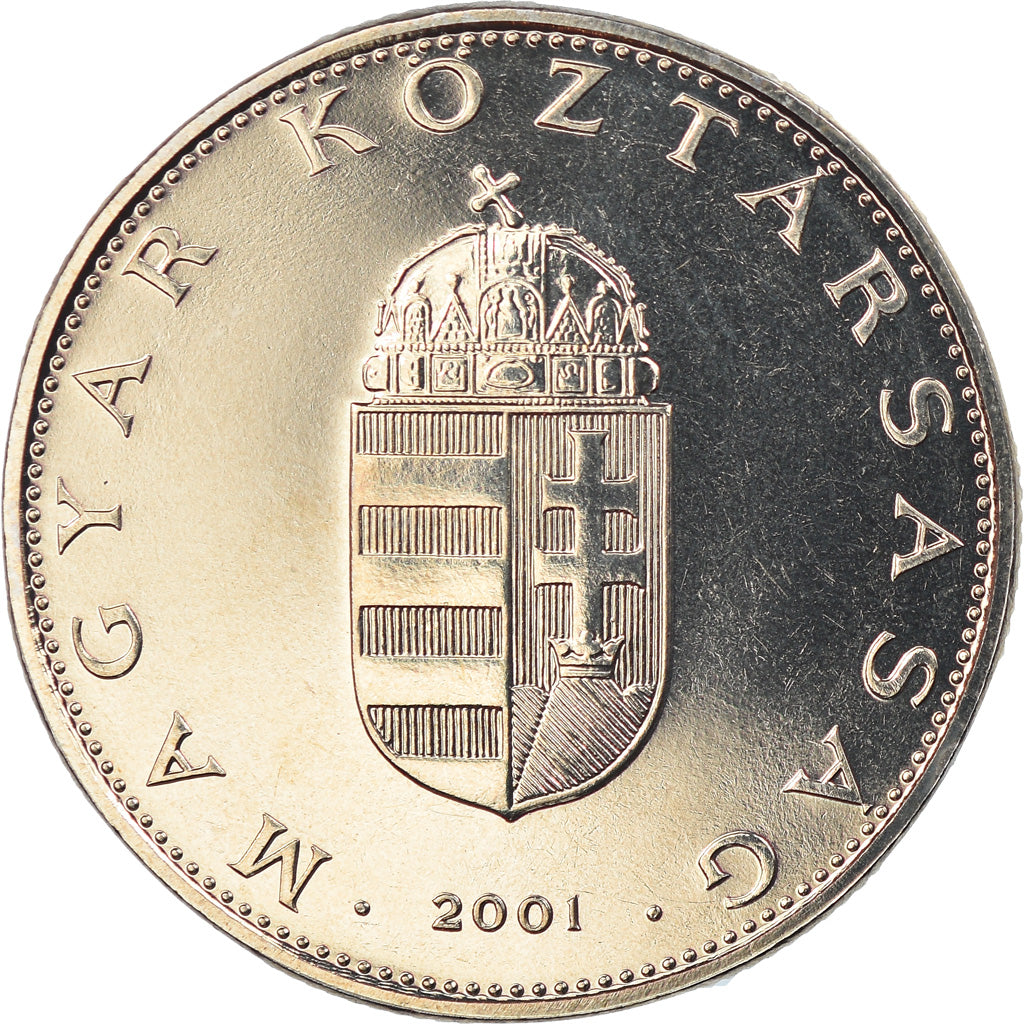 Coin, Hungary, 10 Forint, 2001, Budapest, MS(65-70), Copper-nickel, KM:695
