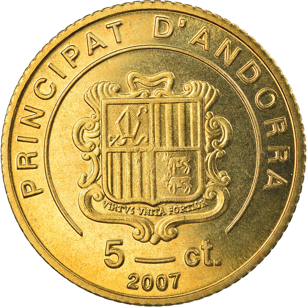Moeda, Andorra, 5 Centims, 2007, MS(65-70), Latão, KM:247