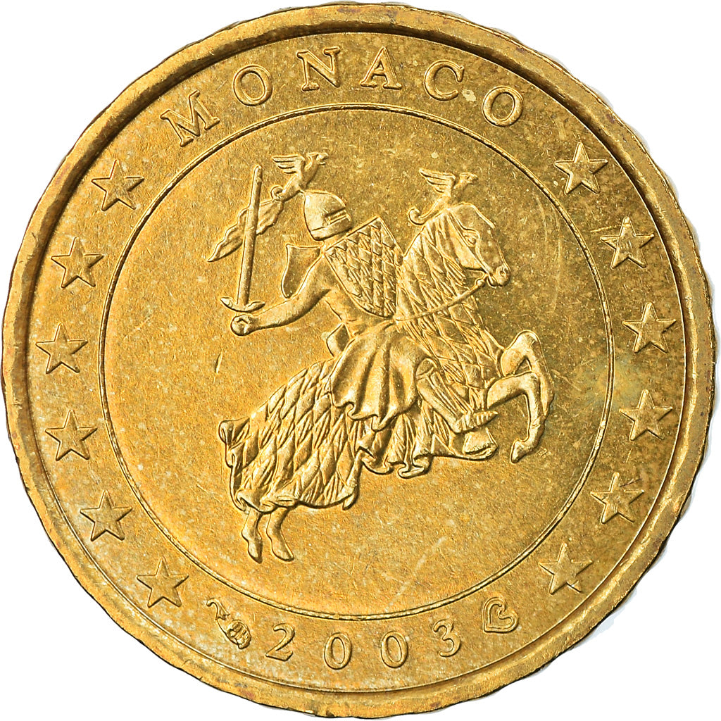 Monaco, 10 Euro Cent, 2003, Paris, EF(40-45), Brass, KM:170