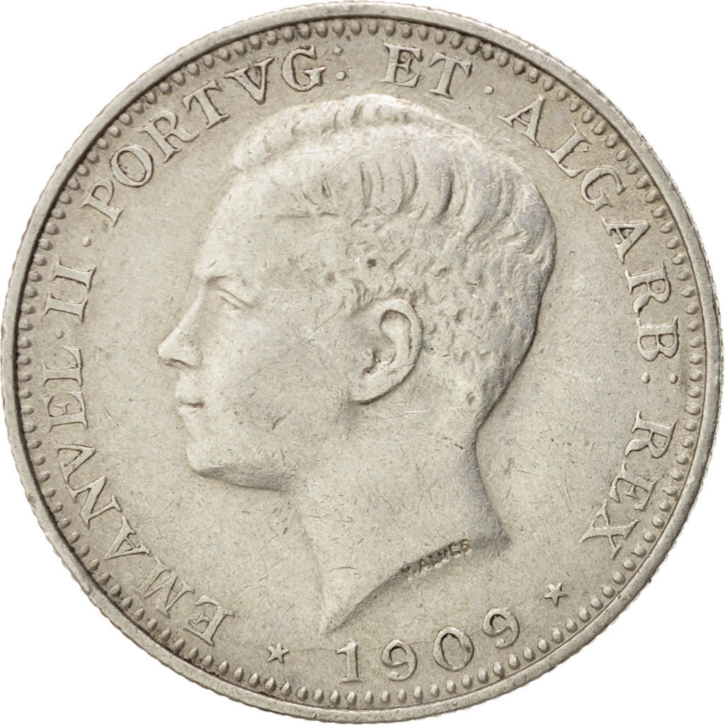 PORTUGAL, 200 Reis, 1909, Paris, KM #549, EF(40-45), Silver, 4.95