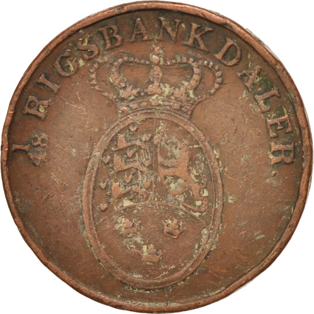 DENMARK, 2 Rigsbankskilling, 1818, KM #689, VF(20-25), Copper, 14.49