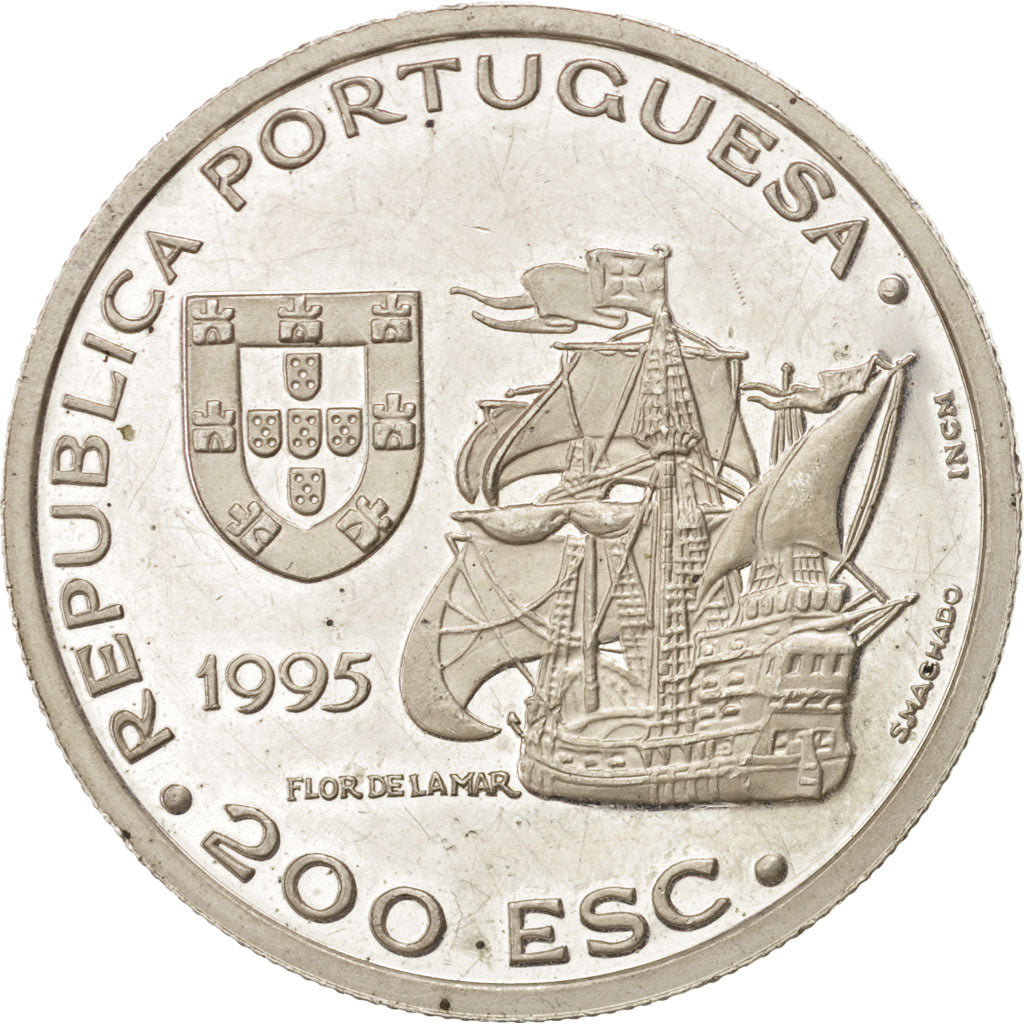 PORTUGAL, 200 Escudos, 1995, KM #681a, EF(40-45), Silver, 36, 26.71