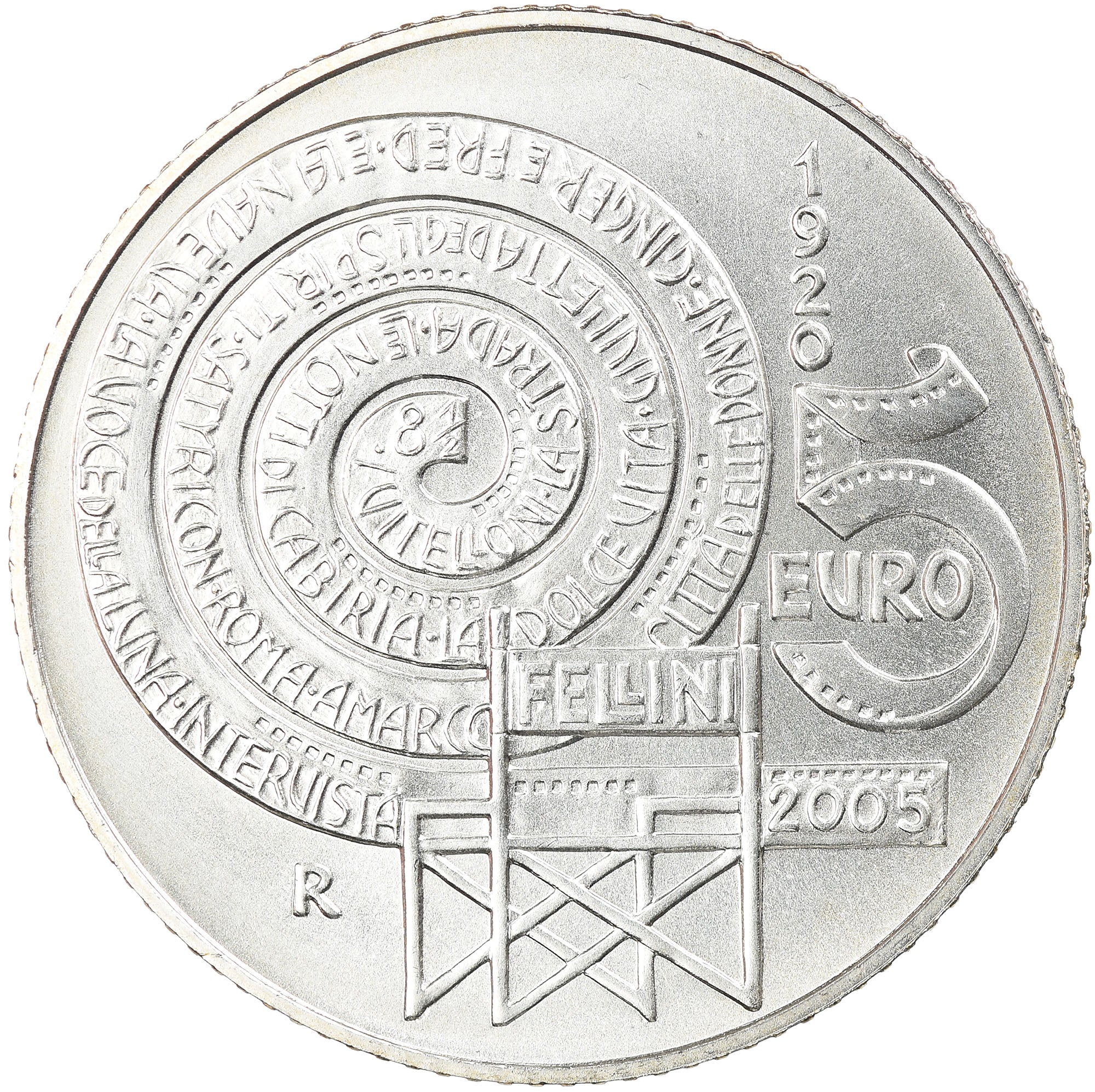 Italy, 5 Euro, Federico Fellini, 2005, Rome, MS(65-70), Silver, KM:255