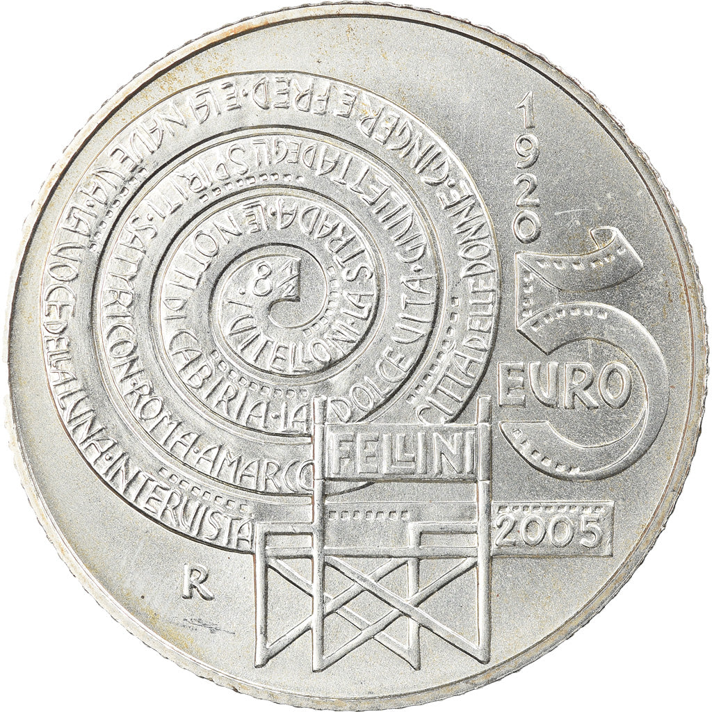 Italia, 5 Euro, Federico Fellini, 2005, Rome, FDC, Argento, KM:255