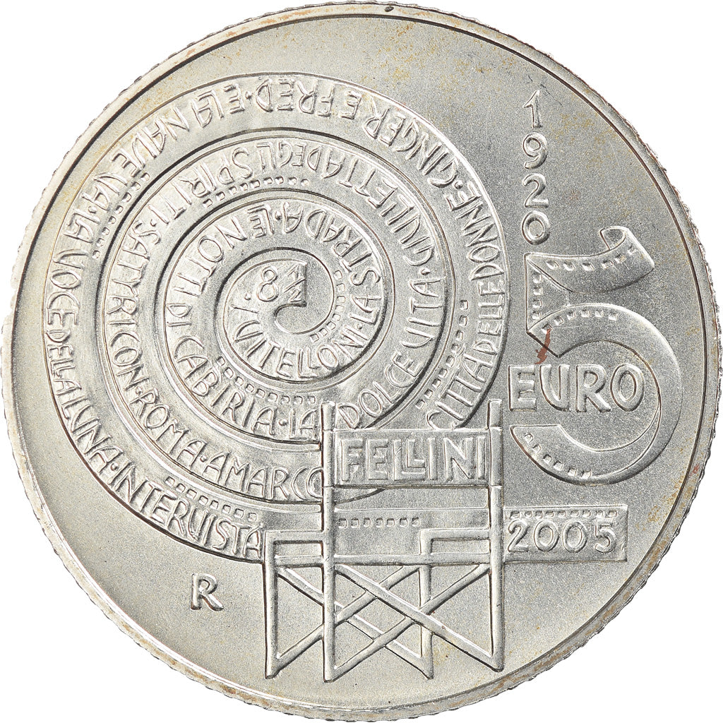 Italie, 5 Euro, Federico Fellini, 2005, Rome, FDC, Argent, KM:255