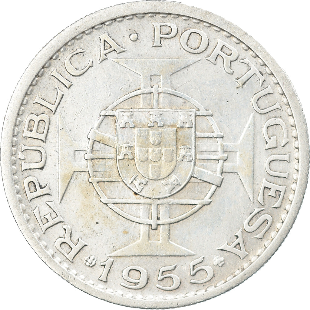 Coin, Mozambique, 20 Escudos, 1955, AU(55-58), Silver, KM:80