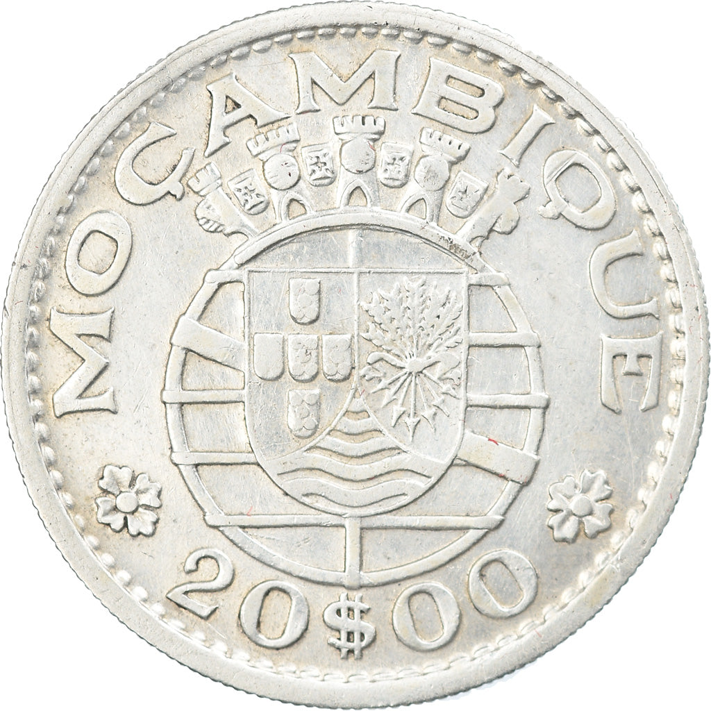 Coin, Mozambique, 20 Escudos, 1955, AU(55-58), Silver, KM:80