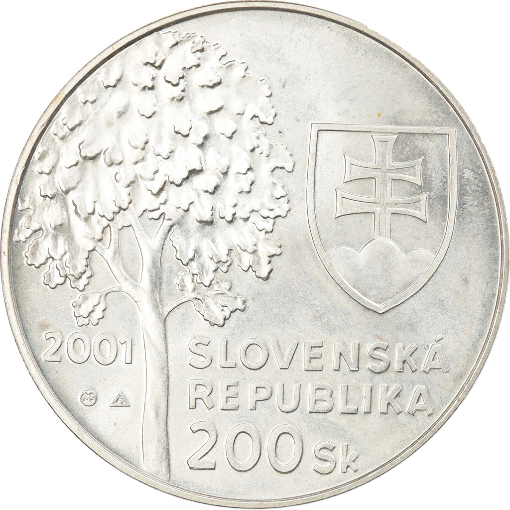 Coin, Slovakia, 200 Korun, 2001, Kremnica, MS(63), Silver, KM:59