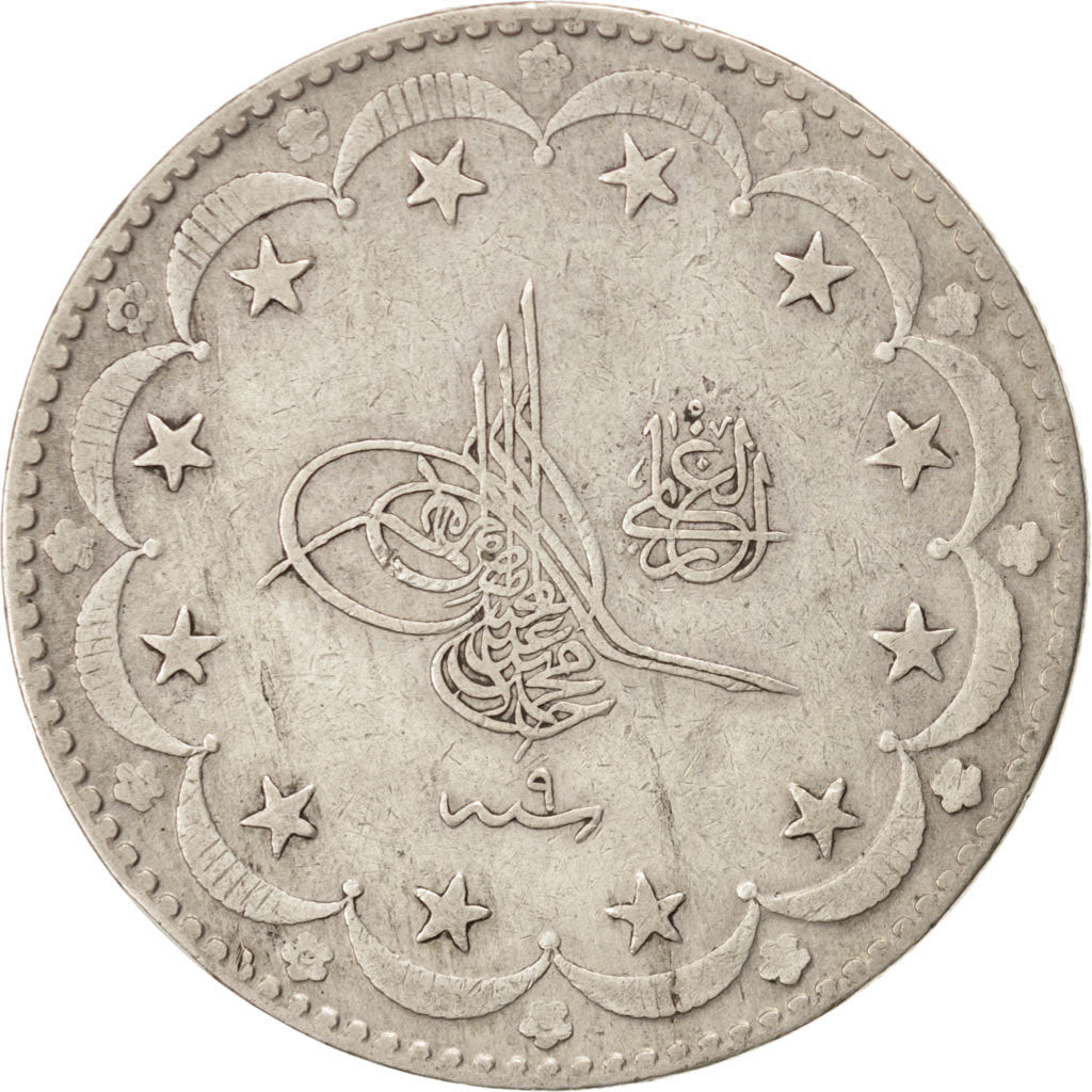 Coin, Turkey, Muhammad V, 20 Kurush, 1909, Qustantiniyah, EF(40-45), Silver