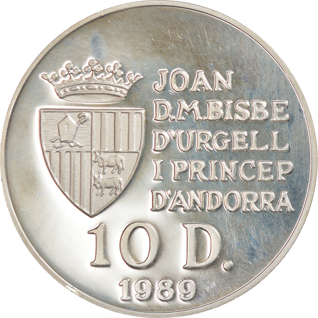 Coin, Andorra, 10 Diners, 1989, Proof, AU(55-58), Silver, KM:60