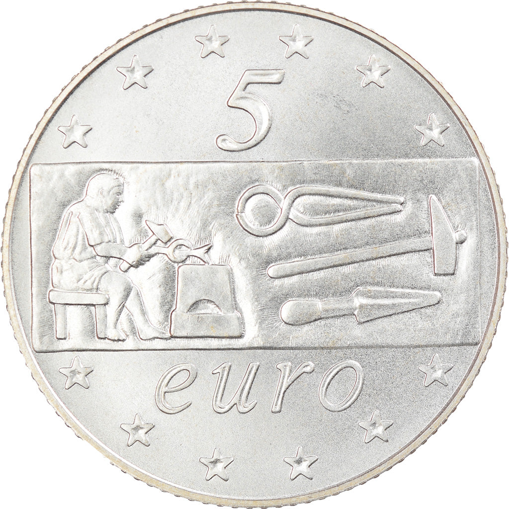 Włochy, 5 Euro, L'Europe du travail, 2003, Rome, MS(65-70), Srebro, KM:253