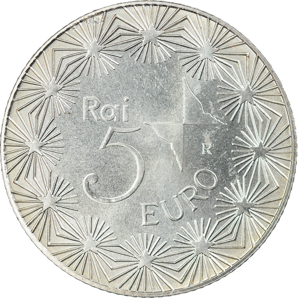 Italy, 5 Euro, 50 ans de la télévision, 2004, Rome, MS(65-70), Silver, KM:254