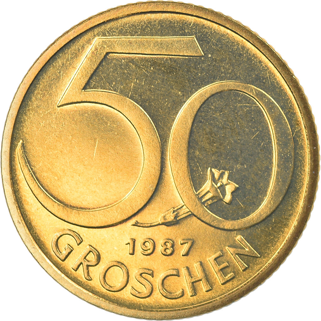 Coin, Austria, 50 Groschen, 1987, Proof, MS(65-70), Aluminum-Bronze, KM:2885