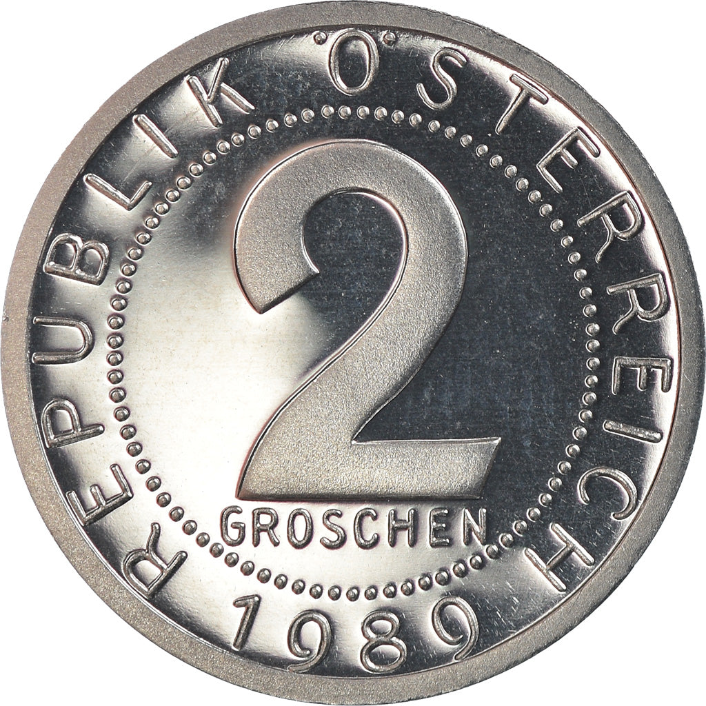 Moneda, Austria, 2 Groschen, 1989, Proof, FDC, Aluminio, KM:2876