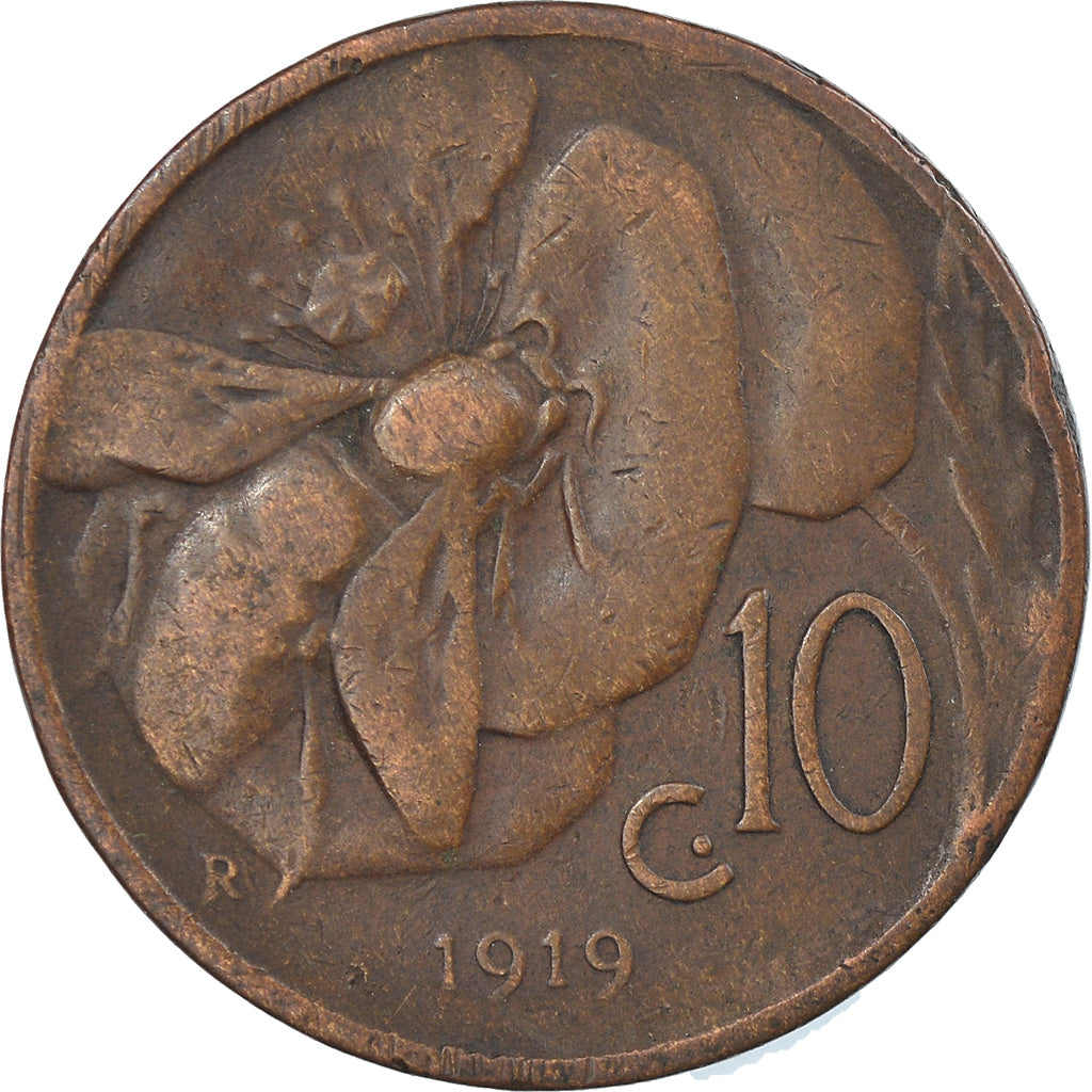 Coin, Italy, Vittorio Emanuele III, 10 Centesimi, 1919, Rome, VF(30-35), Bronze