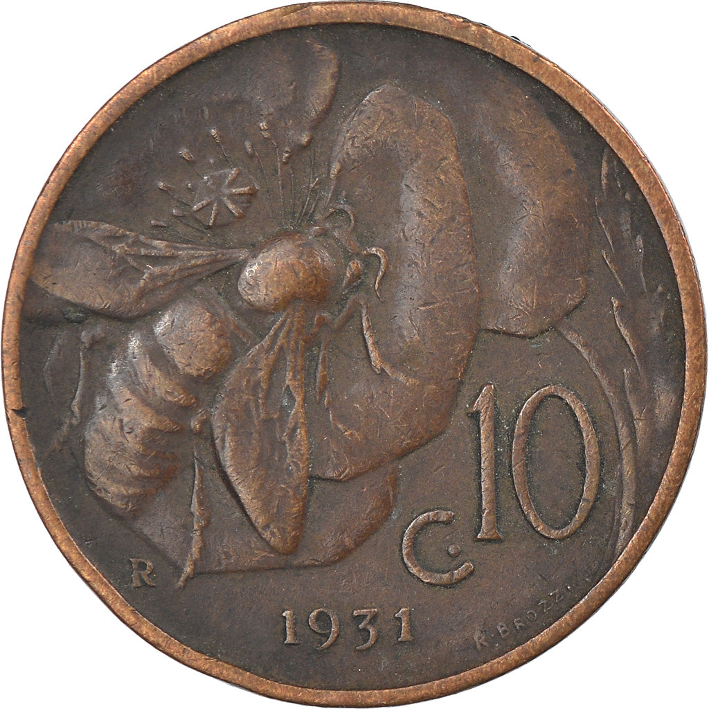 Coin, Italy, Vittorio Emanuele III, 10 Centesimi, 1931, Rome, VF(30-35), Bronze