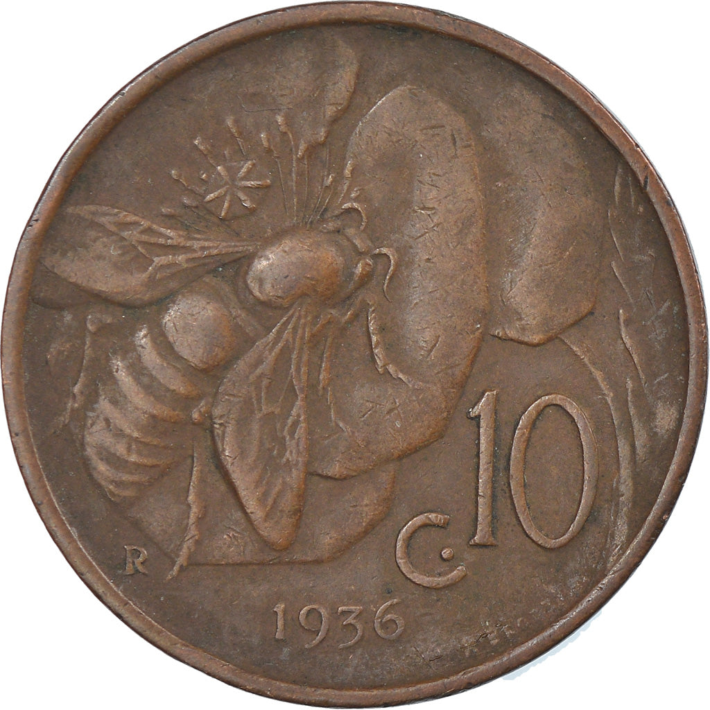 Coin, Italy, Vittorio Emanuele III, 10 Centesimi, 1936, Rome, VF(30-35), Bronze