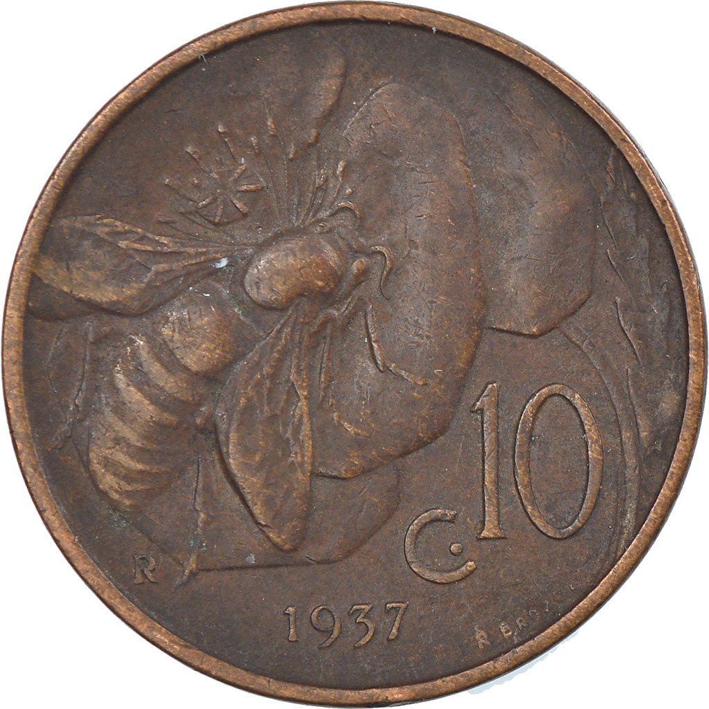 Coin, Italy, Vittorio Emanuele III, 10 Centesimi, 1937, Rome, VF(30-35), Bronze