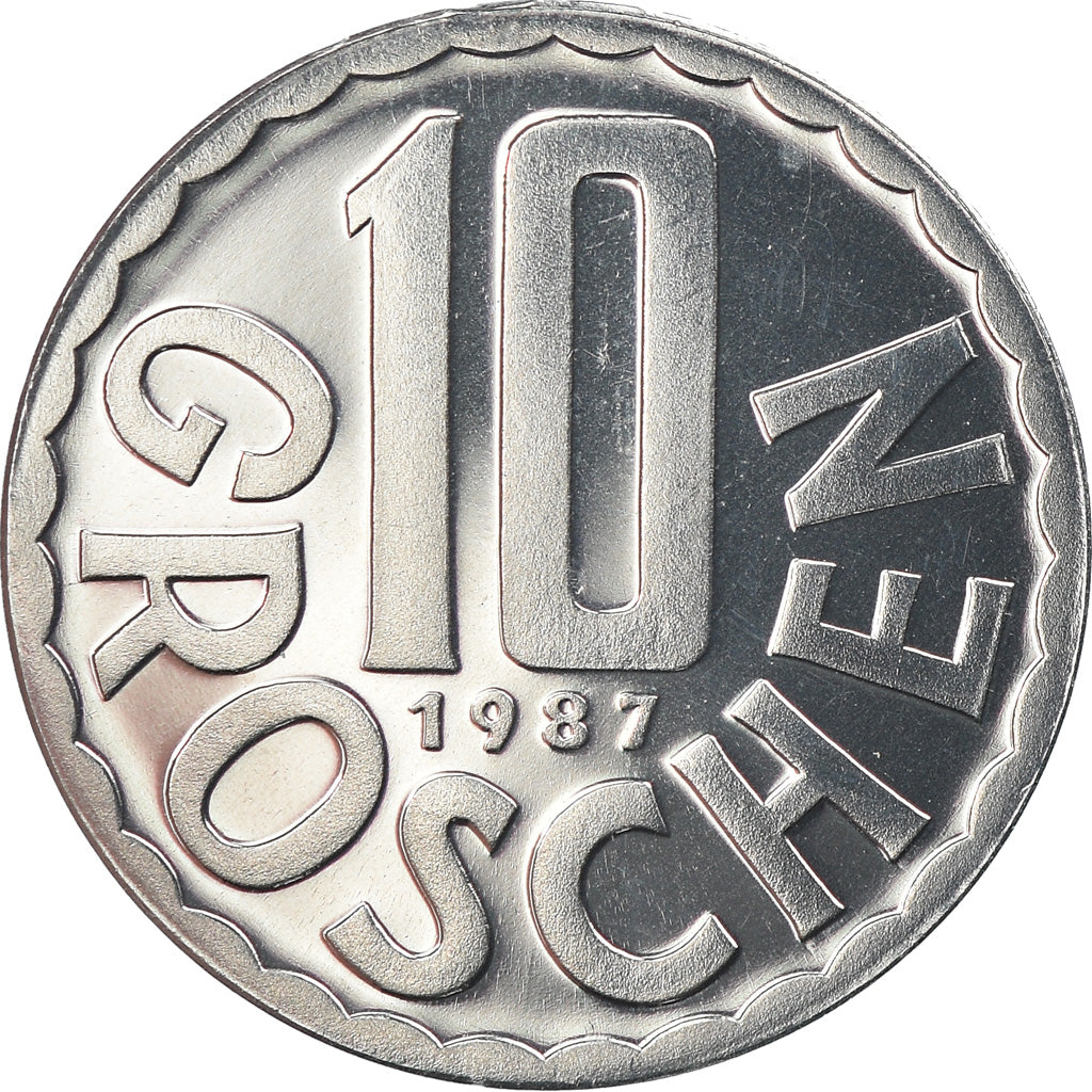 Moeda, Áustria, 10 Groschen, 1987, Vienna, Proof, MS(65-70), Alumínio, KM:2878