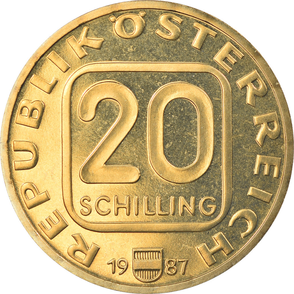 Moneta, Austria, 20 Schilling, 1987, Proof, MS(65-70), Miedź-Aluminum-Nikiel