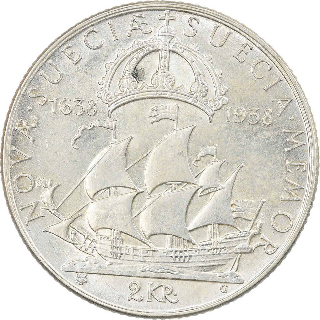 Coin, Sweden, Gustaf V, 2 Kronor, 1938, AU(55-58), Silver, KM:807