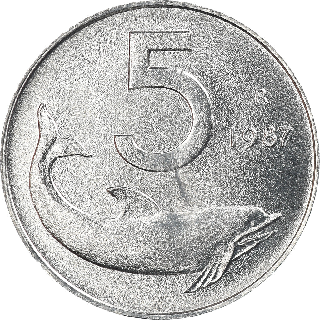Münze, Italien, 5 Lire, 1987, Rome, STGL, Aluminium, KM:92