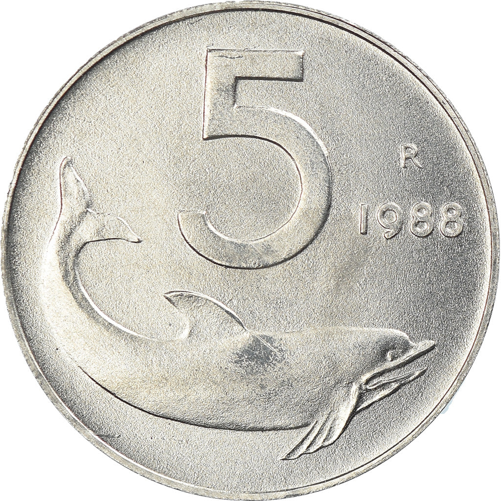Coin, Italy, 5 Lire, 1988, Rome, MS(65-70), Aluminum, KM:92