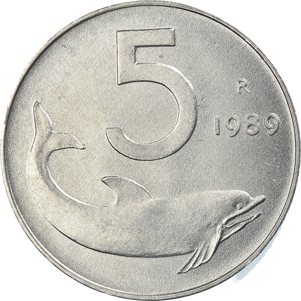 Moeda, Itália, 5 Lire, 1989, Rome, MS(65-70), Alumínio, KM:92