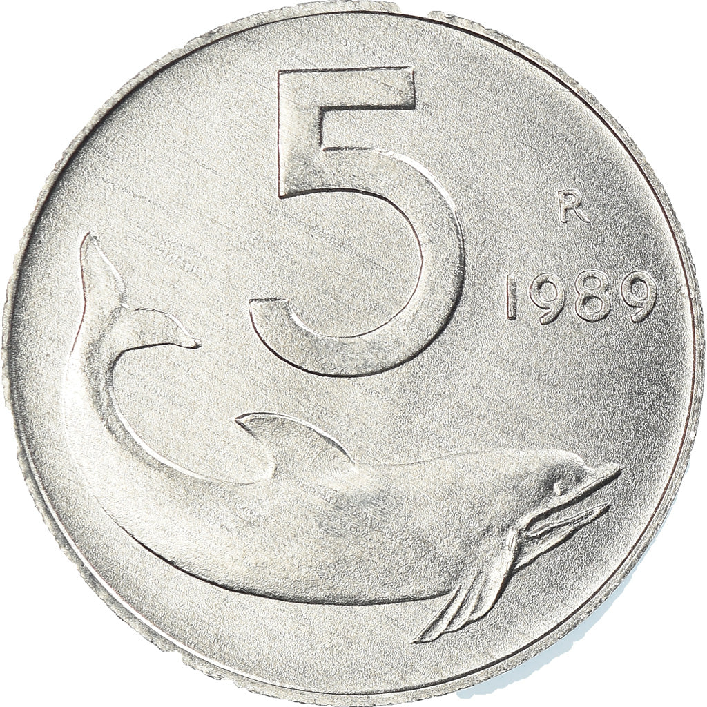 Coin, Italy, 5 Lire, 1989, Rome, MS(65-70), Aluminum, KM:92
