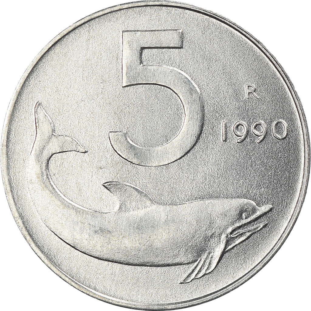 Moeda, Itália, 5 Lire, 1990, Rome, MS(65-70), Alumínio, KM:92