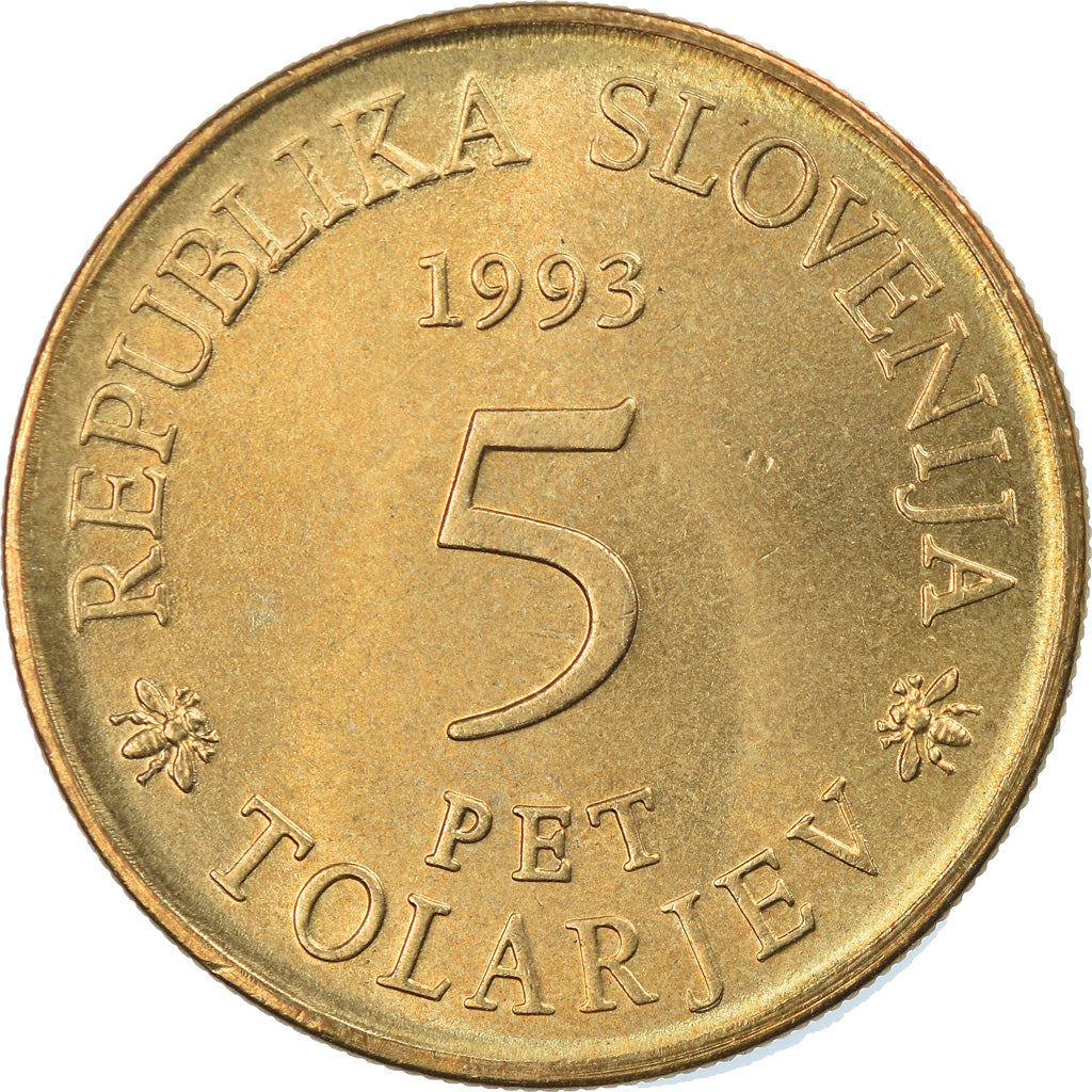 Coin, Slovenia, 5 Tolarjev, 1993, MS(65-70), Nickel-brass, KM:12