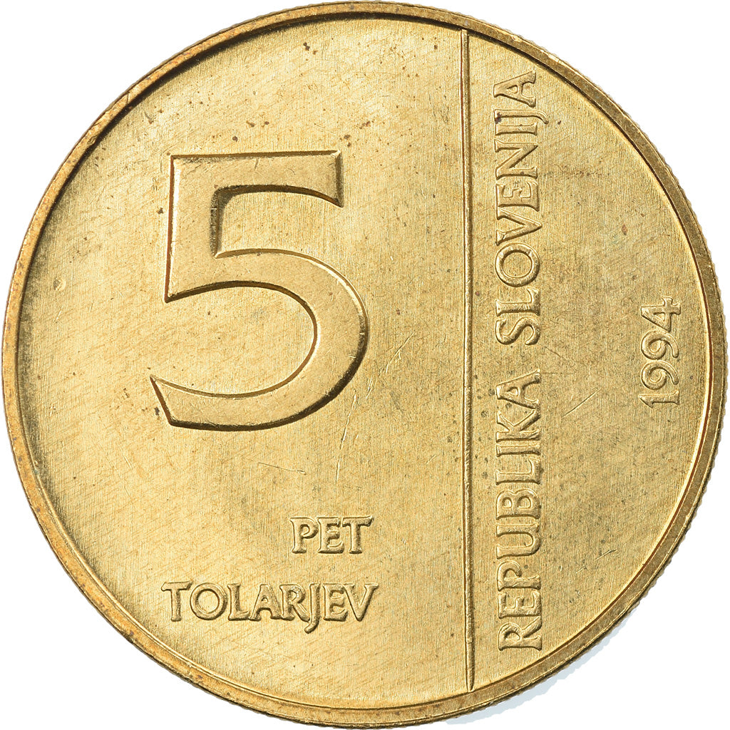 Coin, Slovenia, 5 Tolarjev, 1994, MS(65-70), Nickel-brass, KM:15