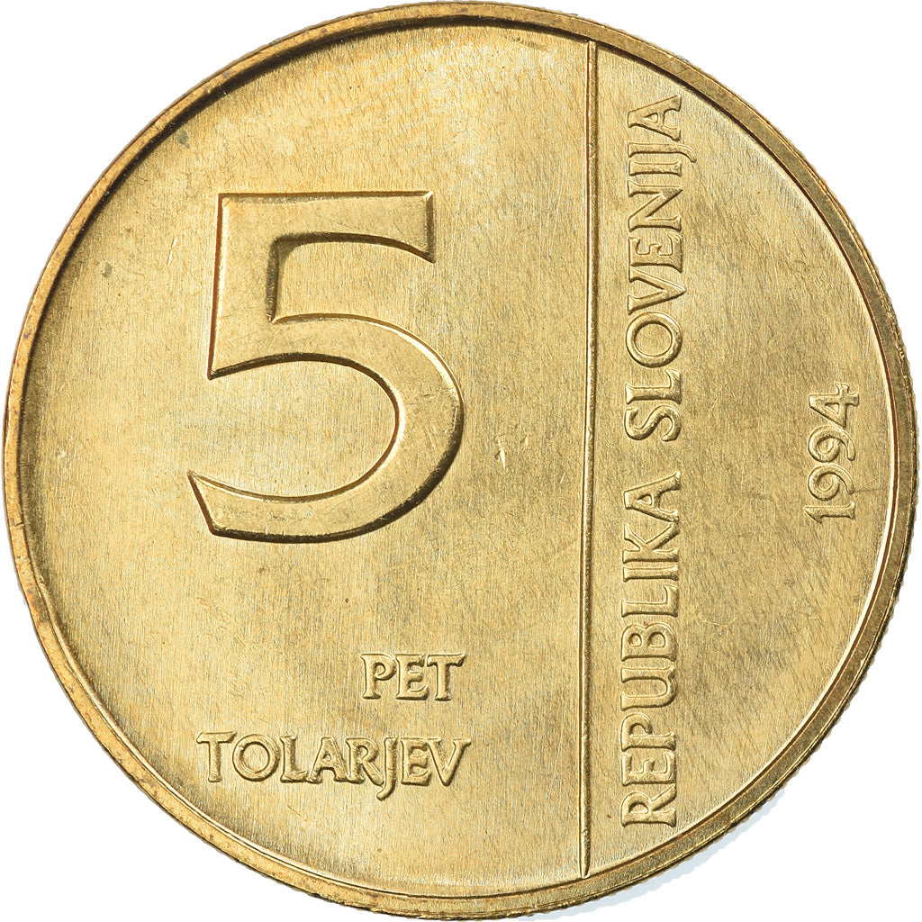 Coin, Slovenia, 5 Tolarjev, 1994, MS(65-70), Nickel-brass, KM:15