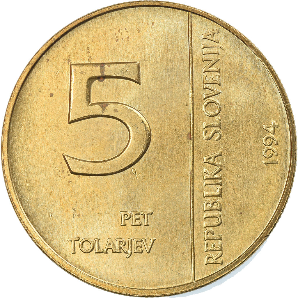 Coin, Slovenia, 5 Tolarjev, 1994, MS(64), Nickel-brass, KM:15