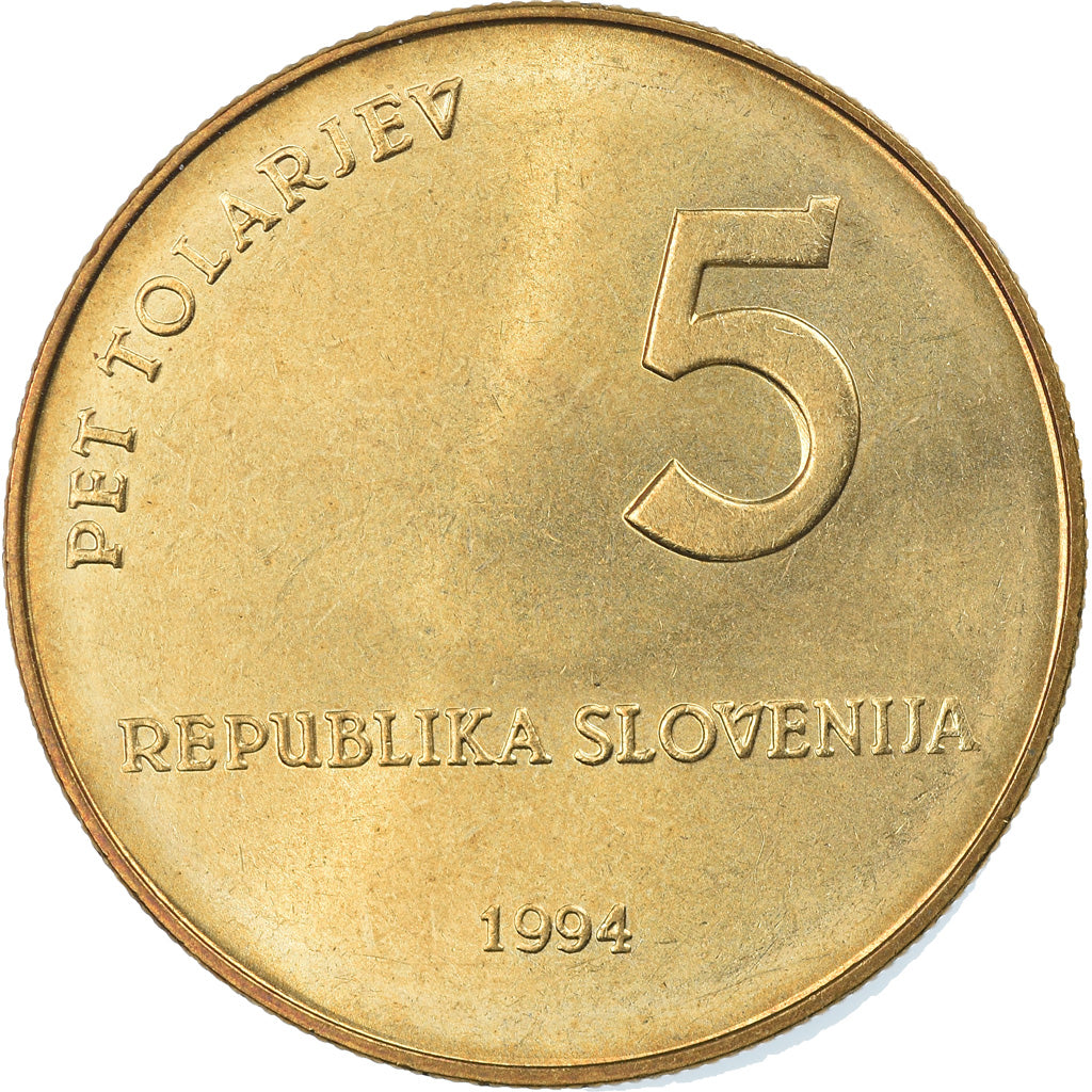 Coin, Slovenia, 5 Tolarjev, 1994, MS(65-70), Nickel-brass, KM:16