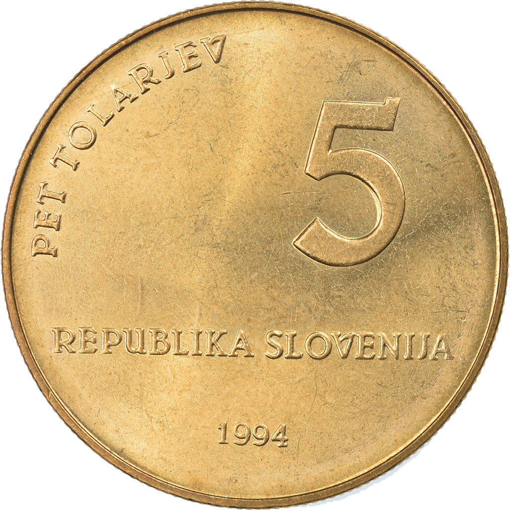 Moeda, Eslovénia, 5 Tolarjev, 1994, MS(65-70), Níquel-Latão, KM:16