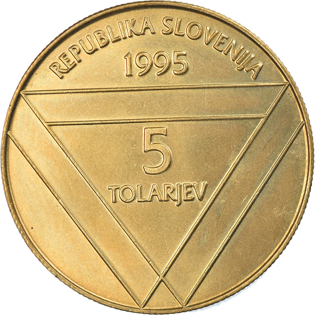 Coin, Slovenia, 5 Tolarjev, 1995, MS(65-70), Nickel-brass, KM:26