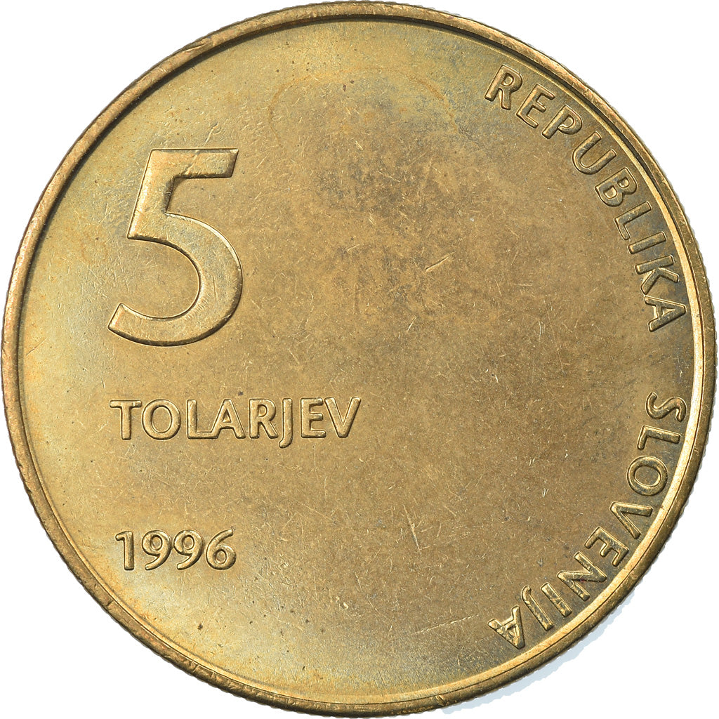 Münze, Slowenien, 5 Tolarjev, 1996, UNZ+, Nickel-brass, KM:32