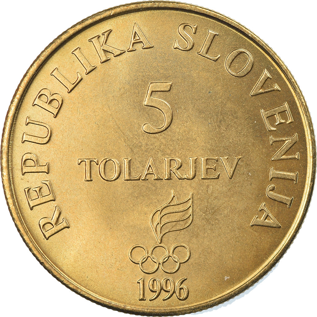 Moeda, Eslovénia, 5 Tolarjev, 1996, MS(65-70), Níquel-Latão, KM:33