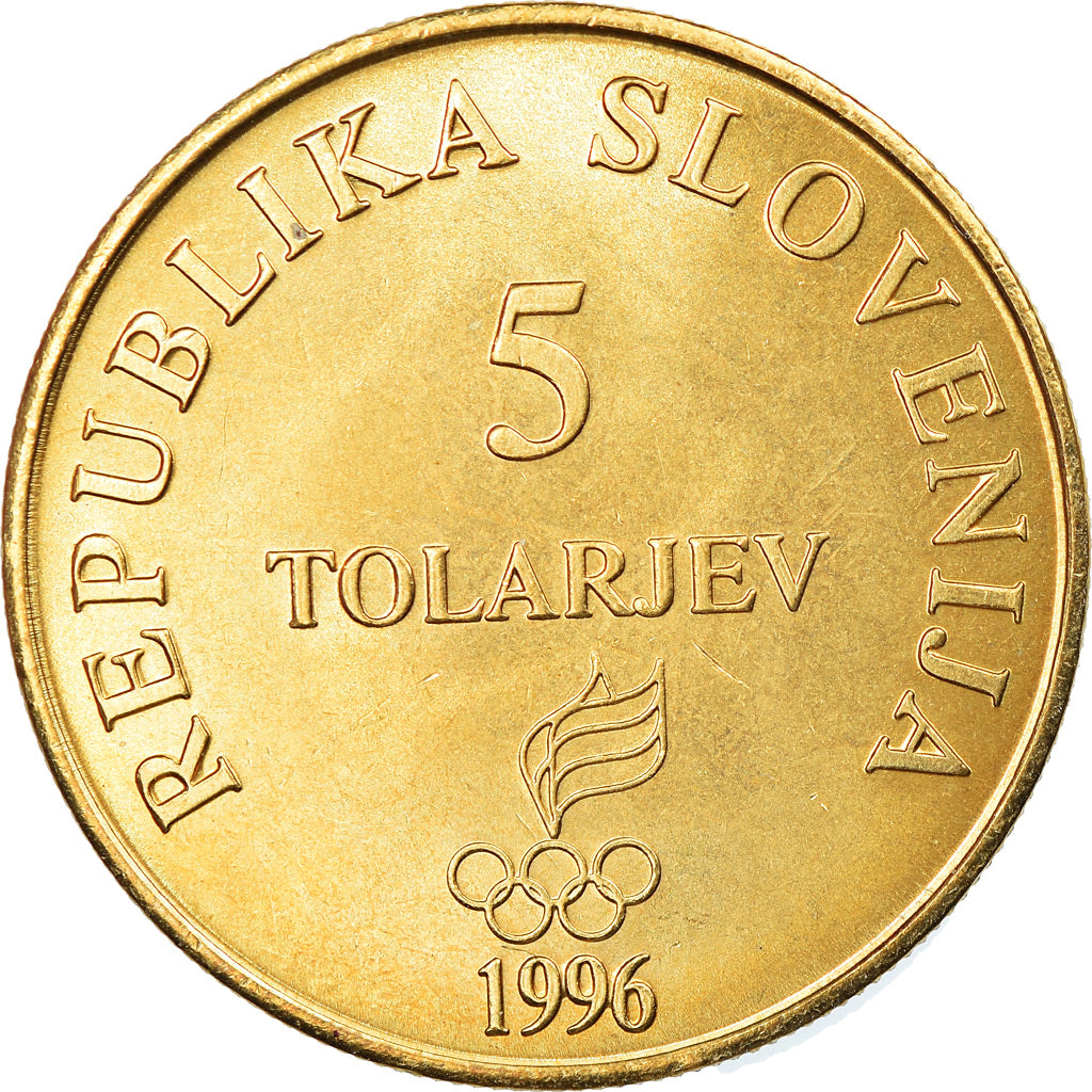 Coin, Slovenia, 5 Tolarjev, 1996, MS(65-70), Nickel-brass, KM:33