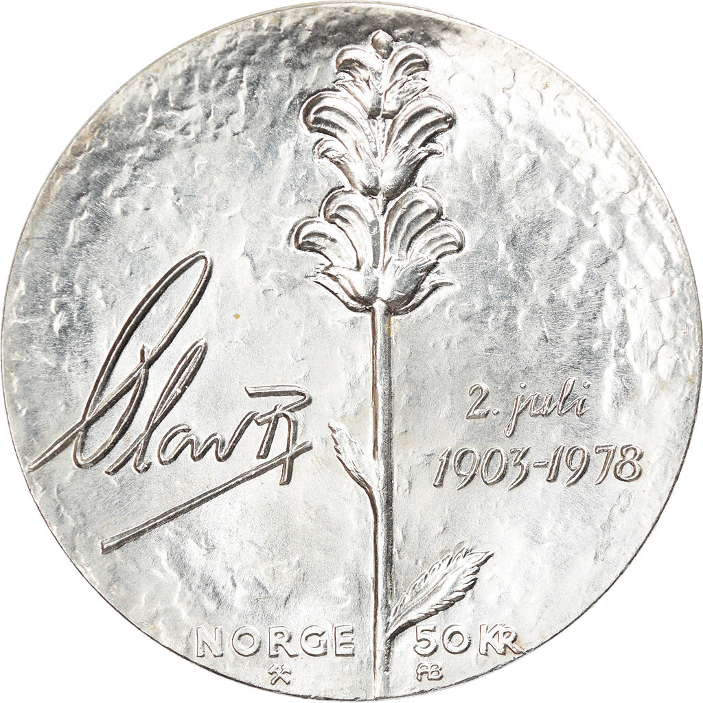 Coin, Norway, Olav V, 50 Kroner, 1978, MS(63), Silver, KM:424