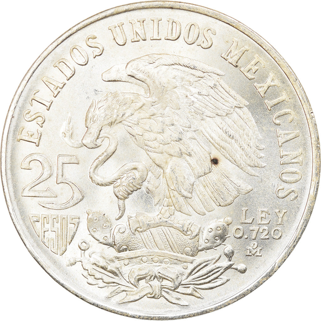 Moneda, México, 25 Pesos, 1968, Mexico City, EBC+, Plata, KM:479.1