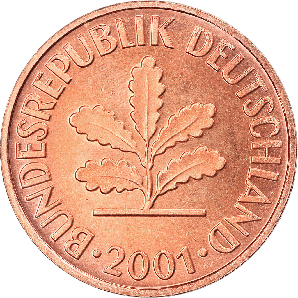 Coin, GERMANY - FEDERAL REPUBLIC, 2 Pfennig, 2001, Karlsruhe, MS(65-70), Copper